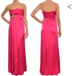 Kurt Thomas Silk Charmeuse Strapless Jeweled Empire Waist Gown Fuchsia Sz 6